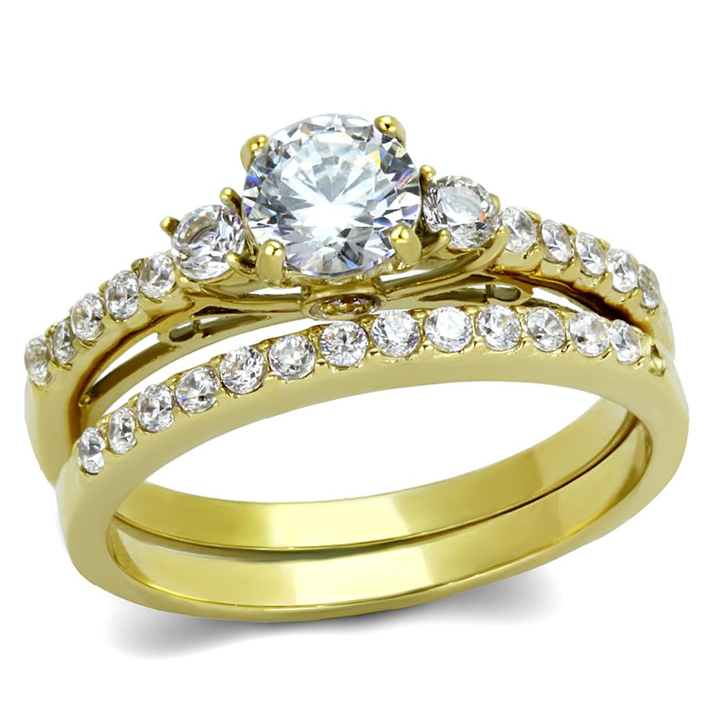 MATK2133 - IP Gold(Ion Plating) Stainless Steel Ring with AAA Grade CZ  in Clear