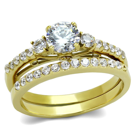 MATK2133 - IP Gold(Ion Plating) Stainless Steel Ring with AAA Grade CZ  in Clear