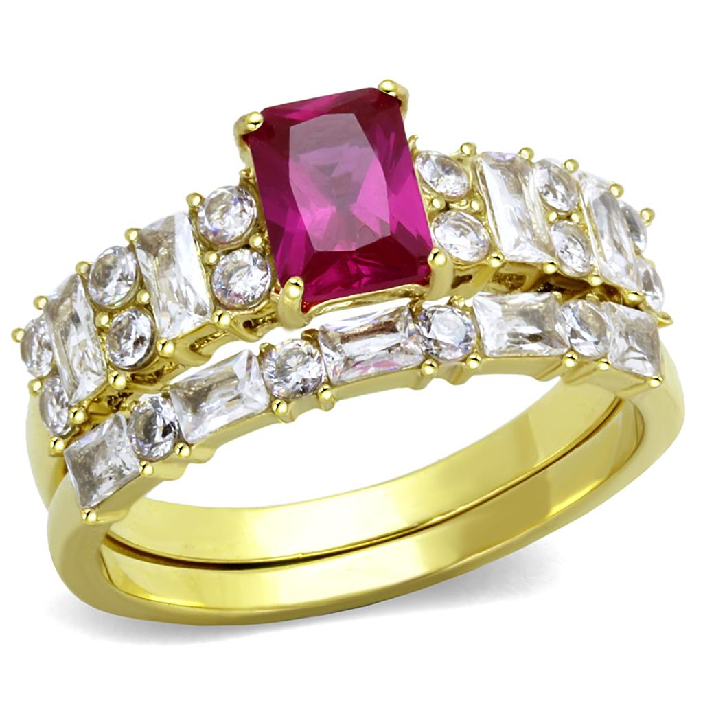 MATK2134 - IP Gold(Ion Plating) Stainless Steel Ring with AAA Grade CZ  in Ruby