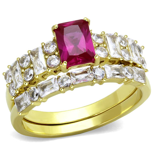 MATK2134 - IP Gold(Ion Plating) Stainless Steel Ring with AAA Grade CZ  in Ruby