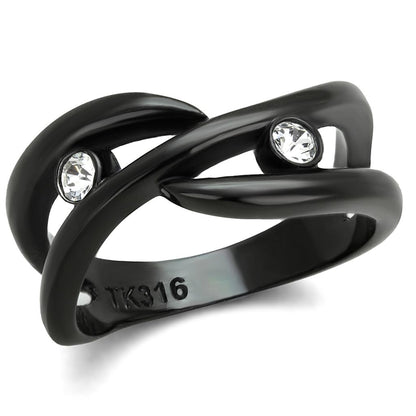 MATK2137 - IP Black(Ion Plating) Stainless Steel Ring with Top Grade Crystal  in Clear