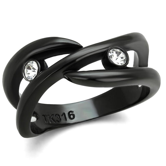 MATK2137 - IP Black(Ion Plating) Stainless Steel Ring with Top Grade Crystal  in Clear
