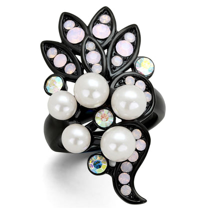 MATK2138 - IP Black(Ion Plating) Stainless Steel Ring with Synthetic Pearl in Light Rose