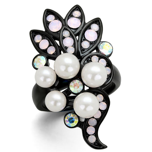 MATK2138 - IP Black(Ion Plating) Stainless Steel Ring with Synthetic Pearl in Light Rose
