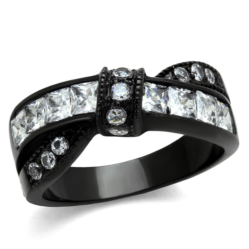 MATK2139 - IP Black(Ion Plating) Stainless Steel Ring with AAA Grade CZ  in Clear