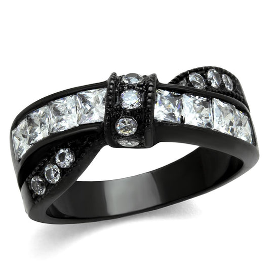 MATK2139 - IP Black(Ion Plating) Stainless Steel Ring with AAA Grade CZ  in Clear