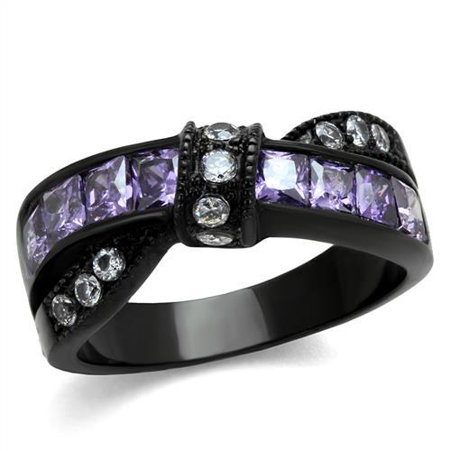 MATK2140 - IP Black(Ion Plating) Stainless Steel Ring with AAA Grade CZ  in Amethyst