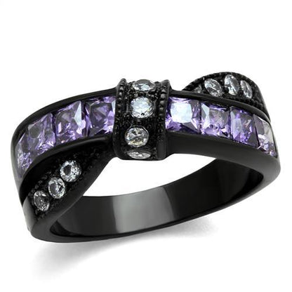 MATK2140 - IP Black(Ion Plating) Stainless Steel Ring with AAA Grade CZ  in Amethyst