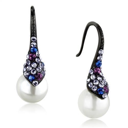 MATK2145 - IP Black(Ion Plating) Stainless Steel Earrings with Synthetic Pearl in White