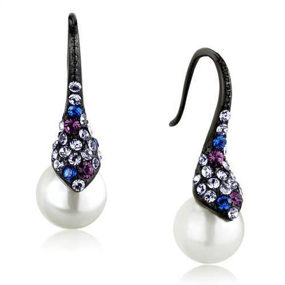MATK2145 - IP Black(Ion Plating) Stainless Steel Earrings with Synthetic Pearl in White