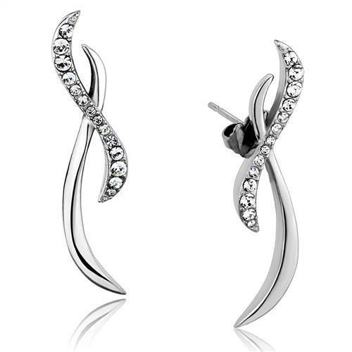 MATK2146 - High polished (no plating) Stainless Steel Earrings with Top Grade Crystal  in Clear