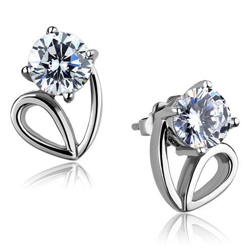 MATK2147 - High polished (no plating) Stainless Steel Earrings with AAA Grade CZ  in Clear