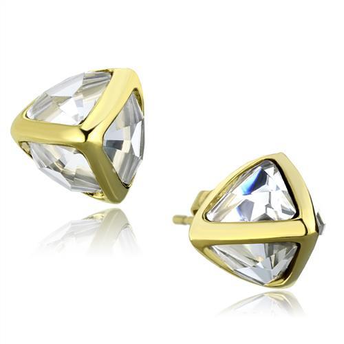 MATK2148 - IP Gold(Ion Plating) Stainless Steel Earrings with Synthetic Synthetic Glass in Clear