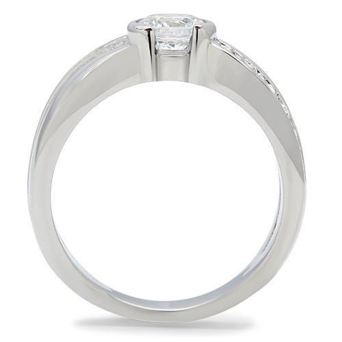 MATK214 - High polished (no plating) Stainless Steel Ring with AAA Grade CZ  in Clear