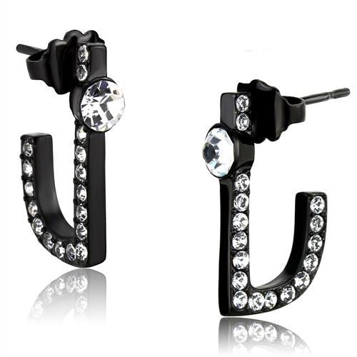 MATK2150 - IP Black(Ion Plating) Stainless Steel Earrings with Top Grade Crystal  in Clear