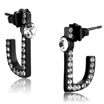 MATK2150 - IP Black(Ion Plating) Stainless Steel Earrings with Top Grade Crystal  in Clear