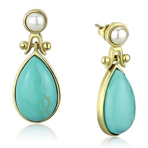 MATK2151 - IP Gold(Ion Plating) Stainless Steel Earrings with Synthetic Turquoise in Turquoise