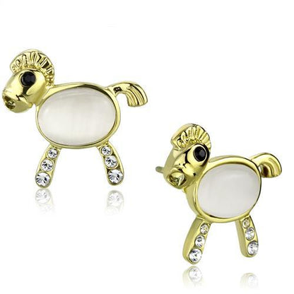 MATK2152 - IP Gold(Ion Plating) Stainless Steel Earrings with Synthetic Cat Eye in White