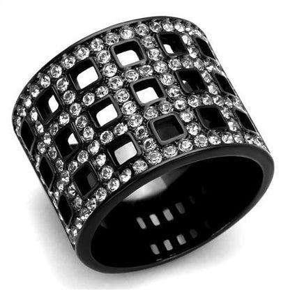 MATK2155 - IP Black(Ion Plating) Stainless Steel Ring with Top Grade Crystal  in Black Diamond