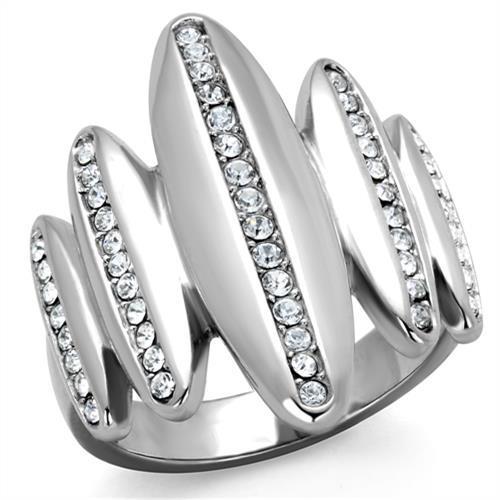 MATK2156 - High polished (no plating) Stainless Steel Ring with Top Grade Crystal  in Clear