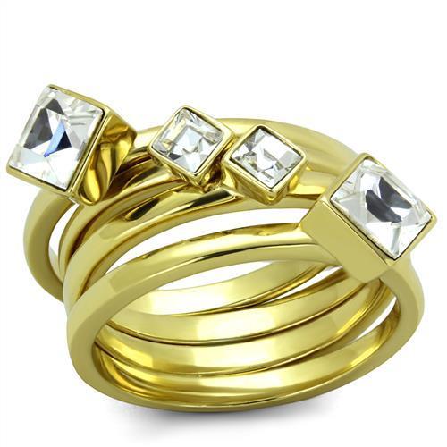 MATK2158 - IP Gold(Ion Plating) Stainless Steel Ring with Top Grade Crystal  in Clear