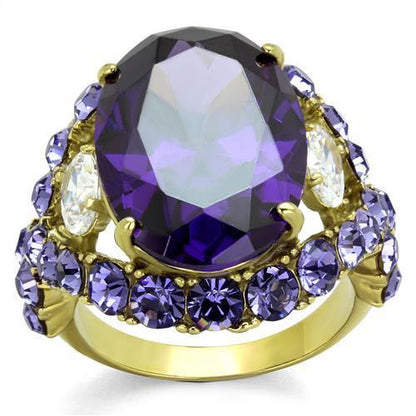 MATK2160 - IP Gold(Ion Plating) Stainless Steel Ring with AAA Grade CZ  in Amethyst
