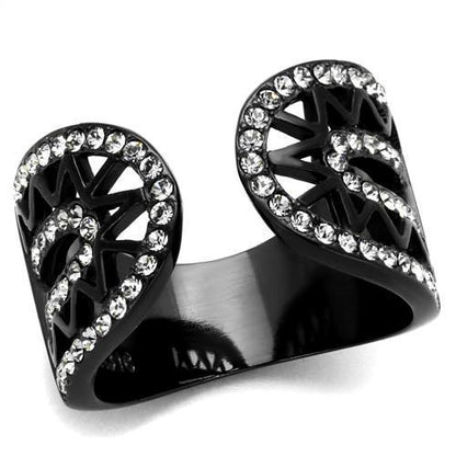MATK2166 - IP Black(Ion Plating) Stainless Steel Ring with Top Grade Crystal  in Black Diamond