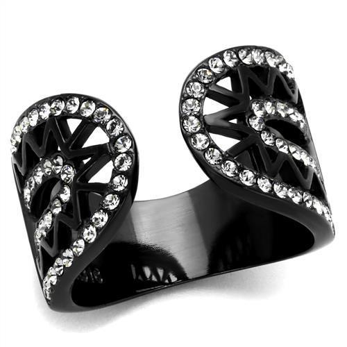 MATK2166 - IP Black(Ion Plating) Stainless Steel Ring with Top Grade Crystal  in Black Diamond