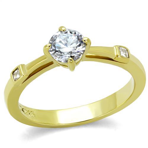 MATK2170 - IP Gold(Ion Plating) Stainless Steel Ring with AAA Grade CZ  in Clear