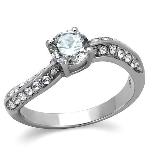 MATK2171 - High polished (no plating) Stainless Steel Ring with AAA Grade CZ  in Clear