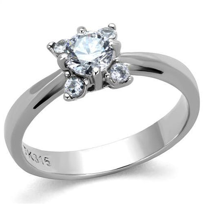 MATK2172 - High polished (no plating) Stainless Steel Ring with AAA Grade CZ  in Clear