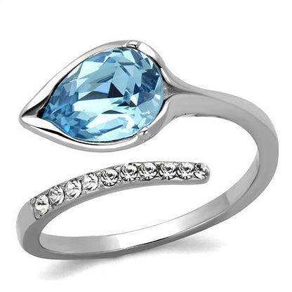 MATK2174 - High polished (no plating) Stainless Steel Ring with Top Grade Crystal  in Sea Blue