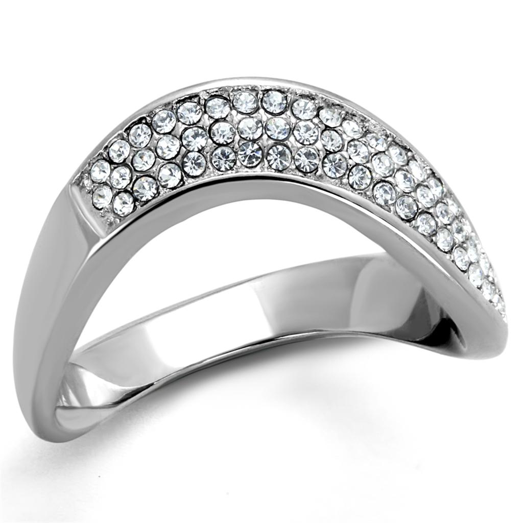 MATK2181 - High polished (no plating) Stainless Steel Ring with Top Grade Crystal  in Clear