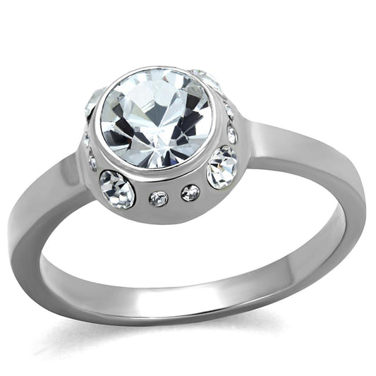 MATK2183 - High polished (no plating) Stainless Steel Ring with Top Grade Crystal  in Clear