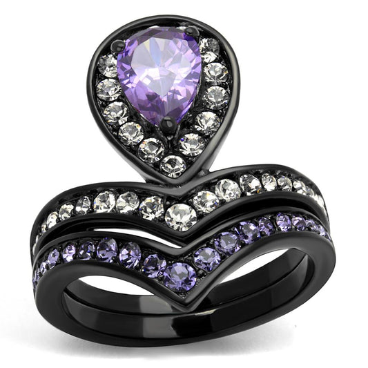 MATK2186 - IP Black(Ion Plating) Stainless Steel Ring with AAA Grade CZ  in Amethyst
