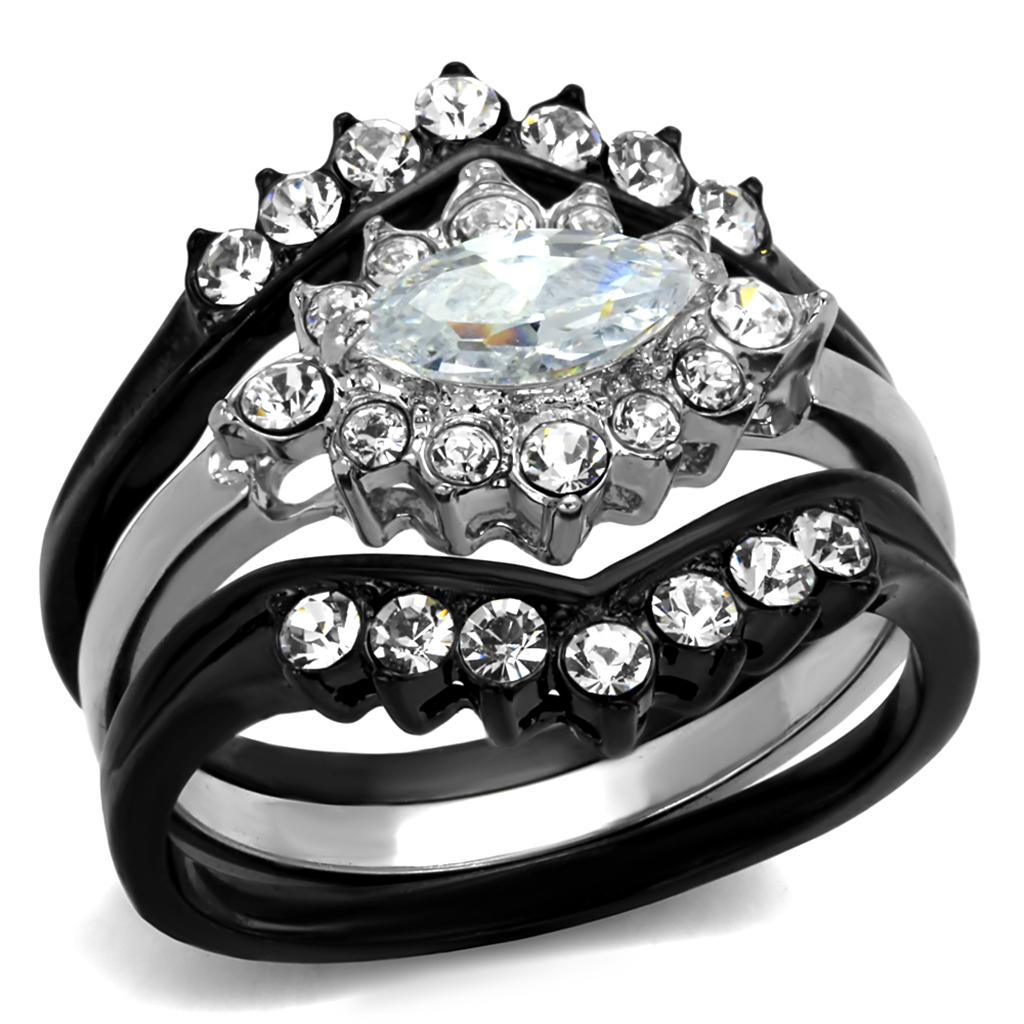 MATK2188 - Two-Tone IP Black Stainless Steel Ring with AAA Grade CZ  in Clear