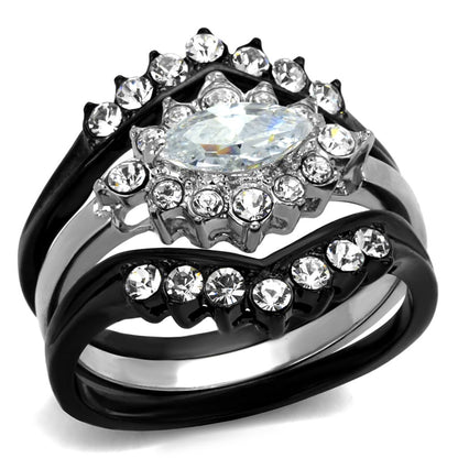 MATK2188 - Two-Tone IP Black Stainless Steel Ring with AAA Grade CZ  in Clear