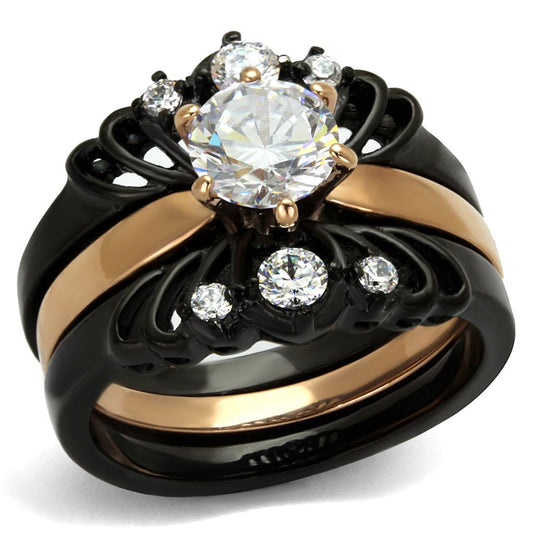 MATK2189 - IP Rose Gold+ IP Black (Ion Plating) Stainless Steel Ring with AAA Grade CZ  in Clear