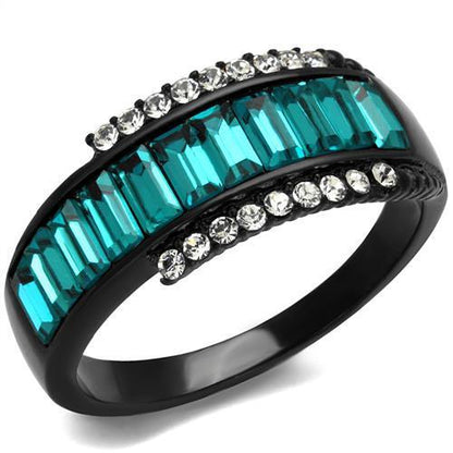 MATK2190 - IP Black(Ion Plating) Stainless Steel Ring with Top Grade Crystal  in Blue Zircon