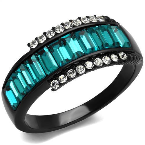 MATK2190 - IP Black(Ion Plating) Stainless Steel Ring with Top Grade Crystal  in Blue Zircon