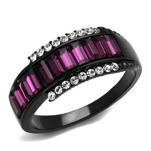 MATK2191 - IP Black(Ion Plating) Stainless Steel Ring with Top Grade Crystal  in Amethyst