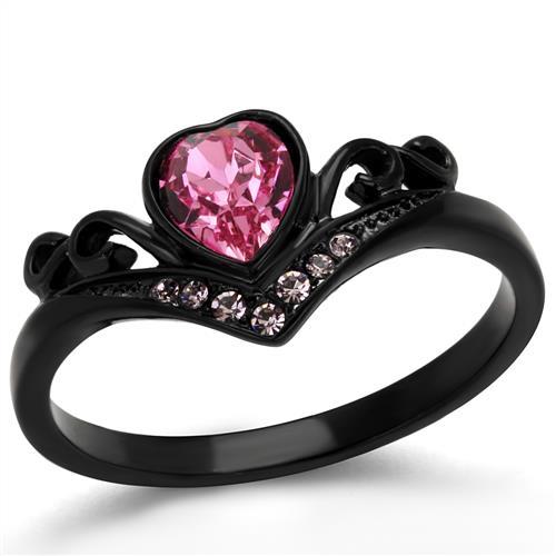 MATK2192 - IP Black(Ion Plating) Stainless Steel Ring with Top Grade Crystal  in Rose