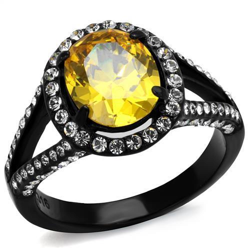 MATK2193 - IP Black(Ion Plating) Stainless Steel Ring with AAA Grade CZ  in Topaz