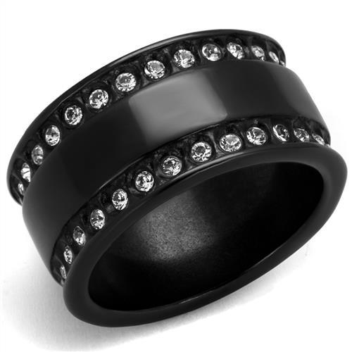 MATK2195 - IP Black(Ion Plating) Stainless Steel Ring with Top Grade Crystal  in Clear