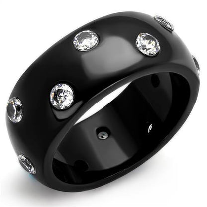 MATK2196 - IP Black(Ion Plating) Stainless Steel Ring with AAA Grade CZ  in Clear