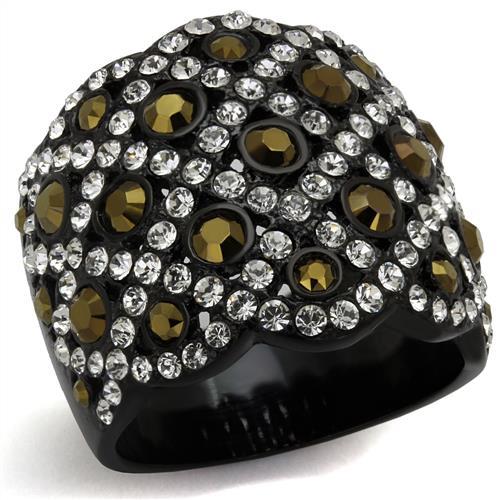 MATK2197 - IP Black(Ion Plating) Stainless Steel Ring with Top Grade Crystal  in Metallic Light Gold