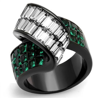 MATK2199 - IP Black(Ion Plating) Stainless Steel Ring with Synthetic Synthetic Glass in Blue Zircon