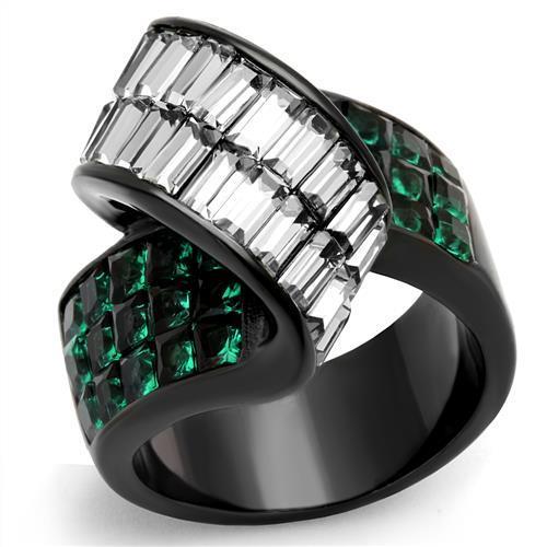 MATK2199 - IP Black(Ion Plating) Stainless Steel Ring with Synthetic Synthetic Glass in Blue Zircon