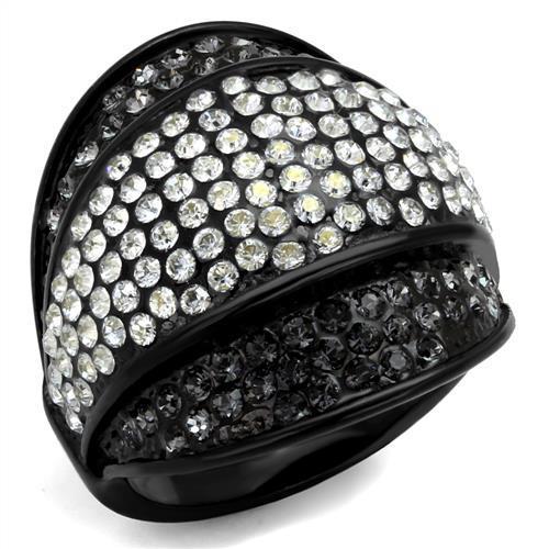MATK2200 - IP Black(Ion Plating) Stainless Steel Ring with Top Grade Crystal  in Multi Color