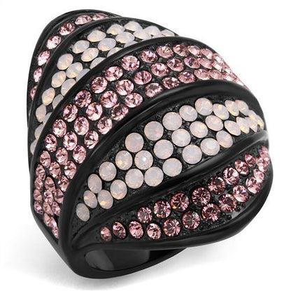 MATK2201 - IP Black(Ion Plating) Stainless Steel Ring with Top Grade Crystal  in Multi Color